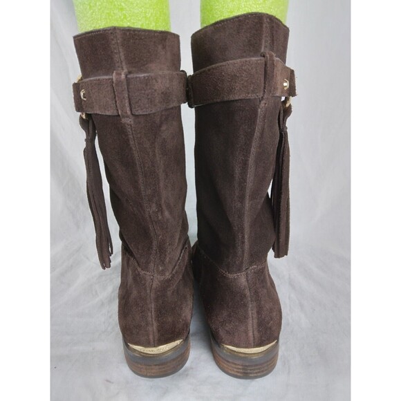Michael Kors Rhea Brown Suede Mid Calf Boots Fringe Pull On Womens size 7.5 M - Picture 10 of 15